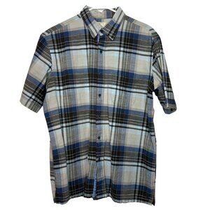 Tasso Elba Blue and White Short Sleeve Collared Shirt | Mens L Plaid